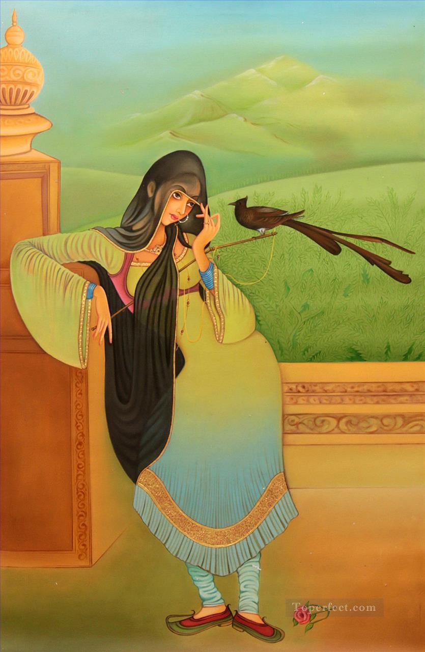 Islamic lady and bird Oil Paintings
